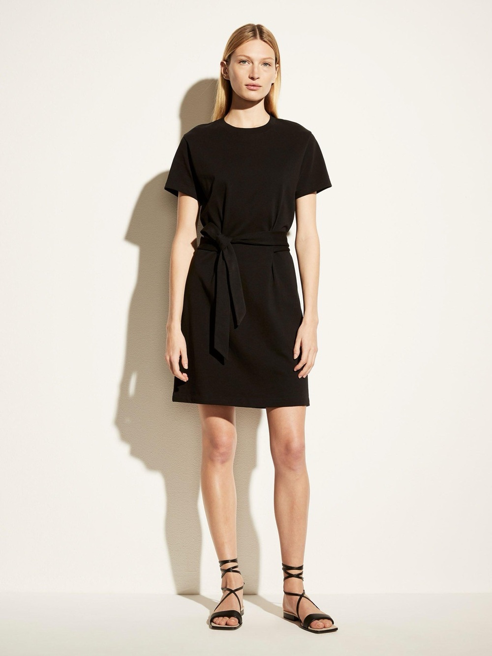Vince Short Sleeve Tie Waist Shirt Dress Black Size Large NWOT